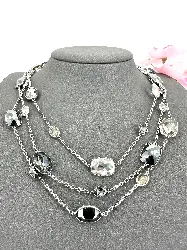 collier swarovski triple rangs en cristaux noirs et blancs