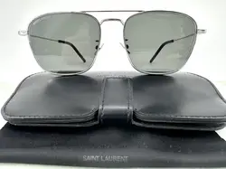 lunettes de soleil aviateur saint laurent sl309 gris foncé monture en métal argenté