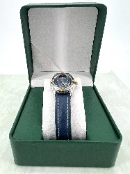 montre breitling callistino b52045 mouvement quartz en acier & or jaune, bracelet en cuir bleu