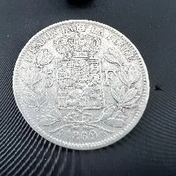 pièce 5 francs leopold ii 1869 argent 900 millième 24,8g