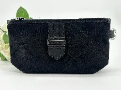 pochette longchamp en toile et cuir noir