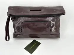 pochette pliable longchamp en cuir verni prune