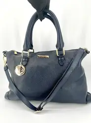 sac à main versace collection en cuir grainé souple bleu marine avec bandoulière réglable et amovible