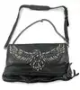 sac bandoulière zadig et voltaire rock en cuir noir souple avec ailes cloutées