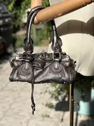 sac chloé paddington en cuir couleur métallisé bronze avec détails argentés