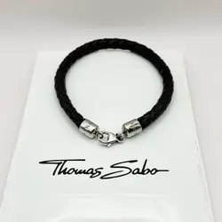 thomas sabo bracelet en cuir tressé marron argent 925 millième (22 ct) 7,35g