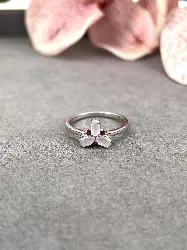 110847 bague fleur en quartz rose et oxyde rose argent 925 millième (22 ct) 2g