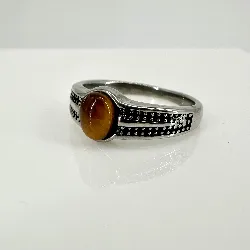 bgac bague chevalier avec pierre oeil de tigre ovale en acier