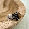 bgac bague chevalier avec pierre oeil de tigre ovale en acier