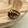 bgac bague chevalier avec pierre oeil de tigre ovale en acier doré