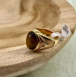 bgac bague chevalier avec pierre oeil de tigre ovale en acier doré