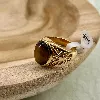 bgac bague chevalier avec pierre oeil de tigre ovale en acier doré