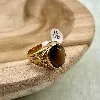 bgac bague chevalier avec pierre oeil de tigre ovale en acier doré