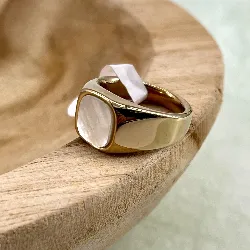 bgac bague chevalier en nacre carré et acier doré
