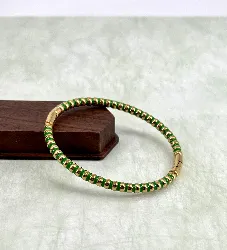 brac bracelet jonc en acier doré et émail vert