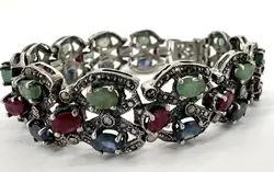 bracelet vintage orné de pierres naturelles argent 925 millième (22 ct) 33,62g