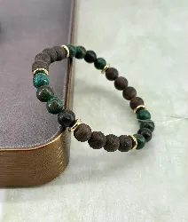 bracpi bracelet élastique en pierre bronzite, jaspe kambaba et acier doré d8 mm