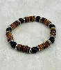 bracpi bracelet élastique en pierre oeil de tigre , onyx et acier argenté d8 mm