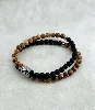 bracpi braclet elastiqué double rang en pierre onyx, jaspe et acier argenté d6 mm
