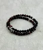 bracpi braclet elastiqué double rang en pierre onyx mat, oeil de taureau et acier argenté d6 mm