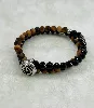 bracpi braclet elastiqué double rang en pierre onyx mat, oeil de tigre et acier argenté d6 mm