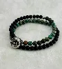 bracpi braclet elastiqué double rang en pierre onyx mat, turquoise et acier argenté  d6 mm