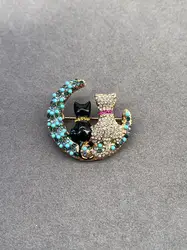 broche chats sur la lune pavé d'oxydes