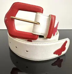 ceinture yves saint laurent en cuir blanc et papillons taille 85/34 référence 8966