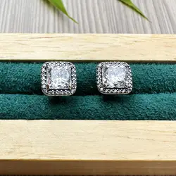 clous d'oreilles pandora halo carrés scintillant  argent 925 millième (22 ct) 2,76g