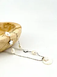collier/sautoir en argent nacre et perles d'eau douce argent 925 millième (22 ct) 16,16g