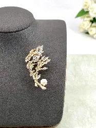 fbrc030 broche épi de roseau pavé d'oxydes et perle synthétique