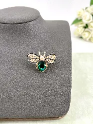 fbrc034 broche abeille dorée avec oxydes et perle synthétique