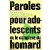 livre paroles pour adolescents ou le complexe du homard