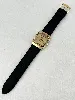 montre omega constellation, mouvement quartz, boîtier en métal doré, bracelet en cuir noir neuf, de remplacement, non d'origine.