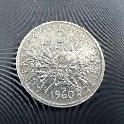 pièce 5 francs semeuse 1960 argent 835 millième 11,98g