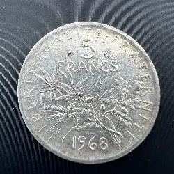 pièce 5 francs semeuse 1968 argent 835 millième 12g