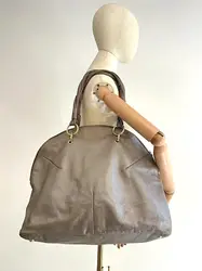 sac saint laurent en cuir taupe metallique