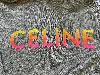 sweat à capuche céline en coton gris et logo rose orange