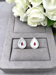 132035 boucle d'oreille nacre en forme goutte d'eau avec oxyde rouge et strass argent 925 millième (22 ct) 3,85g