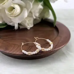 26594014 boucles d'oreilles créoles avec perles synthétiques