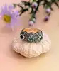 bague ancienne or rose 14k & argent sertie de 3 émeraudes et des diamants taille ancienne or 585 millième (14 ct) 5,44g