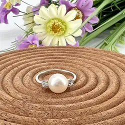 bague argent perle et oxydes argent 925 millième (22 ct) 2,07g