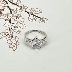 bague argent sertie d'un zircon en forme de poire t50 argent 925 millième (22 ct) 2,92g