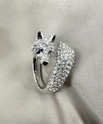 bague swarovski polar bestiary renard en métal rhodié argenté et cristaux pavés blancs t55
