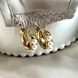 boac boucles d'oreilles créoles en acier, anneaux ornés de perles synthétiques
