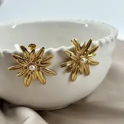 boac boucles d'oreilles en acier fleur orné d'oxydes et perle synthétique