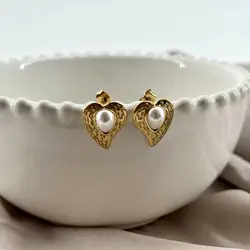 boac boucles d'oreilles en acier motif coeur orné de perle synthétique