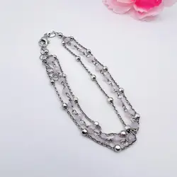 bracelet en argent triple rang avec perles roses l16-19cm argent 925 millième (22 ct) 3,67g