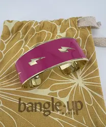bracelet jonc large bangle up émail rose fuchsia et éclairs dorés