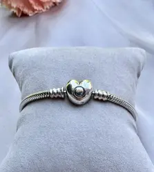 bracelet pandora maille serpent fermoir cœur moments l17,5cm argent 925 millième (22 ct) 13,95g